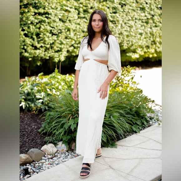 LUSH side cut maxi dress in bone SZ MED - Picture 1 of 8
